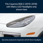 Car headlight with text indicating compatibility for Porsche Cayenne 958.2 (2015-2018) with Matrix LED Headlights.